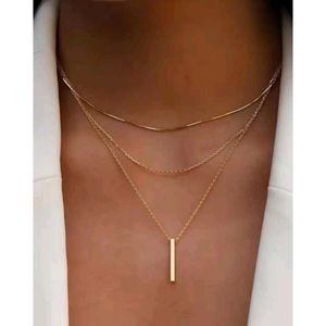 Anthropologie Minimalist Triple Layered Trendy Gold Bar Pendant Necklace